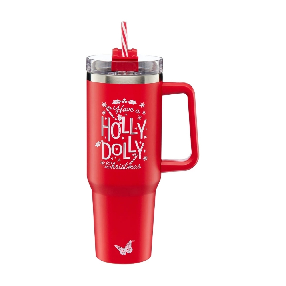 🌸 New Dolly Parton Stainless Steel Christmas/Holiday Travel Tumbler Red Qty 1